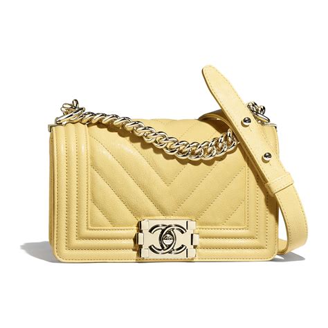 chanel patent metallic yellow boy bag|chanel boys handbags.